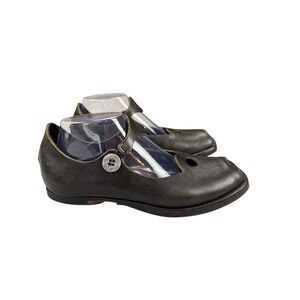 Cydwoq Black Leather Peep Toe Mary Jane Flats Handmade USA Size 37.5
